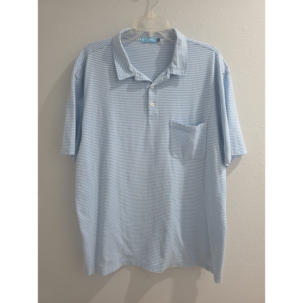 J McLaughlin Men's‎ Polo Shirt Size Xlarge Blue White Stripe Preppy Golf Polo